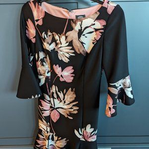3/4 Sleeve Vince Camuto Dress Pink Floral with Black- Size 0 Scuba
